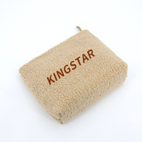 Voyage mode léger doux fermeture éclair pierre motif agneau polaire Teddy pochette de maquillage Logo personnalisé laine d'agneau sac cosmétique