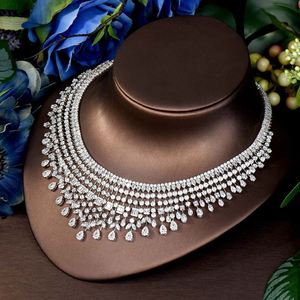 Grande goutte d'eau zircon cubique collier de mariage et boucles d'oreilles de luxe CZ cristal ensembles de bijoux de mariée pour demoiselles d'honneur S-416 - Product Image 5