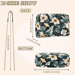 Custom Women's <b>Square</b> Hibiscus Print PU Leather Shoulder Handbag Gold Chain Strap Portable Zipper Crossbody Bag - Product Image 3