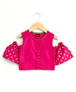 Twisha - Top con hombros descubiertos para niñas, con estampado de Palazzo, color rosa, 100 % algodón, ropa étnica para fiestas infantiles (de 0 a 6 meses y hasta 14 años) - Product Image 4
