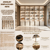 Vitrine murale à LED multi-niveaux en verre pour bijoux, avec tiroirs de rangement, sur mesure pour l'intérieur d'une galerie de bijoux
