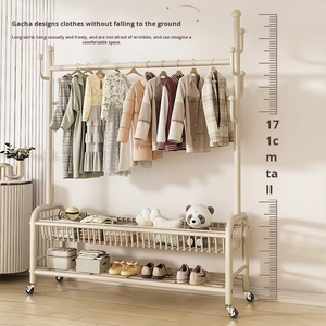 Мобильная металлическая вешалка для одежды для спальни и балкона, 60/80 см, прочная, многофункциональная, с крючками и корзиной для хранения - Product Image 2