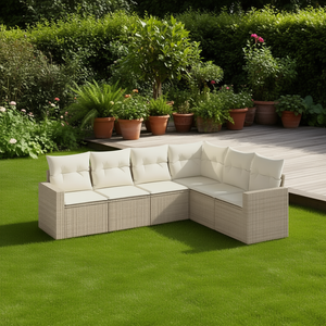 Conjunto de Sofás de Jardín de Ratán Beige, 6 Plazas, Muebles de Exterior Resistentes a la Intemperie, Diseño Contemporáneo - Product Image 2