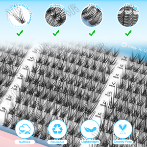 Kit de 300 Cils en Grappe Souples et Volumineux, Effet Naturel, Bande Fine, Courbure C, Effet Épaississant - Product Image 2
