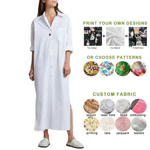 Wholesale cheap price custom muslim long sleeve maxi cotton summer white button down shirt dress casual long dresses women