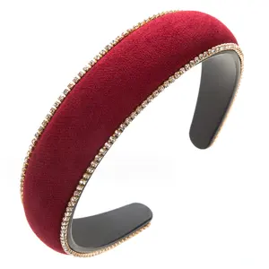 Wholesale New Rhinestone Wide Sponge Headband Solid Color Hair Accessories Shopping Heightening Headwear