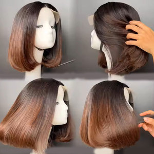 Parrucca <span class=keywords><strong>Bob</strong></span> Corta Liscia in Capelli Umani Vergini Brasiliani Neri Rossastri per Donne, con Chiusura Trasparente per Parrucche in Pizzo - Product Image 6