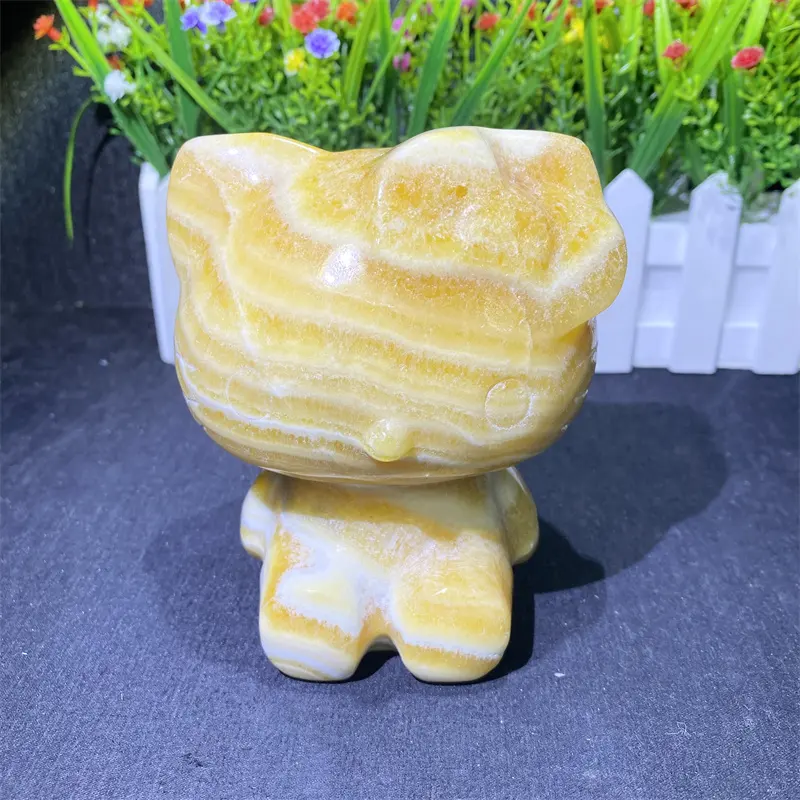 Sıcak satış doğal varış kristal el sanatları yüksek kalite sarı kalsit Hello Kitty hediye için