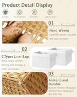 Panier de rangement pliable multifonctionnel, bac en rotin tressé avec couvercle et sacs intérieurs amovibles pour chambre et buanderie