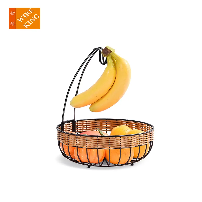 Wireking cesta de banana dobrável, cesta de plástico em rattan para armazenamento de alimentos