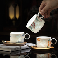 YUBIN Tasse à café en porcelaine peinte à la main, exquise, avec sous-verre et cuillère, coffret cadeau, pour la maison, le bureau, le café de l'après-midi, souvenirs, 200 ml