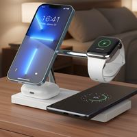 Support de chargeur magnétique sans fil rapide 15W pour chevet avec veilleuse LED, horloge numérique et port Type-C pour téléphone portable et bureau