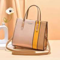 Sac à main en cuir PU color block pour femme avec fermeture éclair, poignée supérieure, sac à bandoulière, sac fourre-tout décontracté pour tous les jours