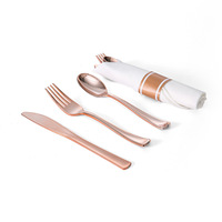 Serviettes pré-roulées biodégradables Shein Bestseller (30/60/120 pièces) avec ensembles de couverts en plastique plaqué or - Vente en gros