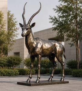 Sculpture de cerf en bronze grandeur nature, statue de cerf en laiton, œuvre d'art animale personnalisée de haute qualité, décoration de jardin extérieur - Product Image 1