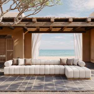 Ensemble <span class=keywords><strong>de</strong></span> canapés modulaires d'extérieur en <span class=keywords><strong>teck</strong></span> <span class=keywords><strong>de</strong></span> haute <span class=keywords><strong>qualité</strong></span>, design moderne à touches <span class=keywords><strong>de</strong></span> piano, mobilier <span class=keywords><strong>de</strong></span> <span class=keywords><strong>jardin</strong></span> combiné pour cour, villa, parc - Product Image 2