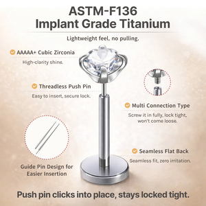 JiaXin ASTM-F136 <span class=keywords><strong>Titanio</strong></span> <span class=keywords><strong>de</strong></span> grado implante con rosca interna y sin rosca, tipo push-pin, para <span class=keywords><strong>piercing</strong></span> <span class=keywords><strong>de</strong></span> nariz, daith, cartílago y aretes <span class=keywords><strong>de</strong></span> circonita - Product Image 2