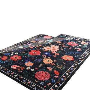 Tapis rectangulaire en velours cristal à imprimé floral, en fibre de polyester, pour la décoration de la maison, tapis de sol pour salon, nettoyage facile, entretien facile - Product Image 5