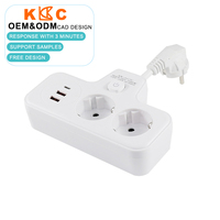 Multiprise portable ignifuge Schuko 2 prises avec USB à charge rapide en PC/ABS pour voyage et usage domestique