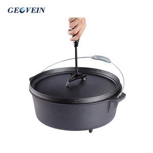 Geovein Promotion Spéciale – <span class=keywords><strong>Cocotte</strong></span> de Camping <span class=keywords><strong>en</strong></span> <span class=keywords><strong>Fonte</strong></span> Pré-Condimentée à 3 Pieds pour Cuisson <span class=keywords><strong>en</strong></span> Extérieur - Product Image 6
