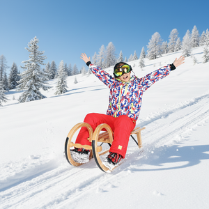 <span class=keywords><strong>Luge</strong></span> <span class=keywords><strong>adulte</strong></span> <span class=keywords><strong>en</strong></span> <span class=keywords><strong>bois</strong></span> massif pliable avec dossier, équipement de ski/tube à neige pour terrain enneigé - Product Image 4