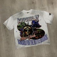 T-shirt Homme Manches Courtes Streetwear Vintage Américain Heavyweight Hot Drilling Rhinestone 1.1 RoughPlay Madness