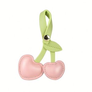 Cute Fruit <b>Keychain</b> Fashion Heart Cherry Charm Pendant Pu Leather Backpack Accessory - Product Image 2