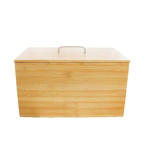 Caja de almacenamiento de pan de bambú Dahong, color madera natural con asa de metal para uso en la cocina - Product Image 1