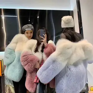 सर्दियों फैशन नई आगमन महिलाओं के असली फॉक्स फर कोट मॉडल डिजाइनर मोटी गर्म परिवर्तन रंग देवियों फैंसी लघु फर कोट
