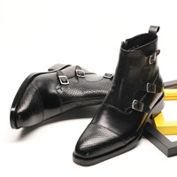 Bottes de mode tendance pour hommes, à trois brides, en cuir tressé, respirantes, en cuir de vachette, pour soirée