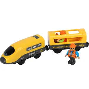 hot3-7-year-old儿童木制轨道电动小火车与小人兼容木制小火车儿童玩具
