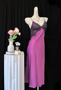 <strong>Beautiful</strong> Luxury Purple Lace Sexy Satin Silk Pajamas Set <strong>Robe</strong> Back Cutout Nightie Set Sleepwear Loungewear Romantic Pyjamas - Product Image 3