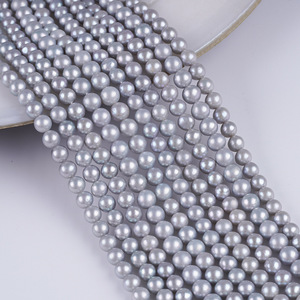 สร้อยไข่มุกน้ำจืดทรงกลมสีเทาธรรมชาติ ขนาด 5-6 มม. แบบกึ่งสำเร็จรูป สำหรับทำเครื่องประดับ DIY สร้อยคอไข่มุกน้ำจืดสุดหรู - Product Image 1