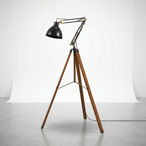 Lampadaire trépied réglable avec projecteur, en métal et bois, pour salon, chambre, studio, décoration - Product Image 4