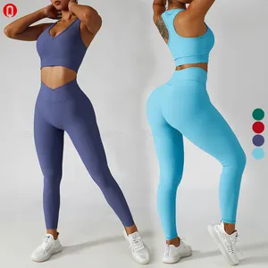 Custom Private Label Ribbed Women Tummy High Waist Yoga Leggings Suppliers Sports Bra Two Piece Gym Fitness Set