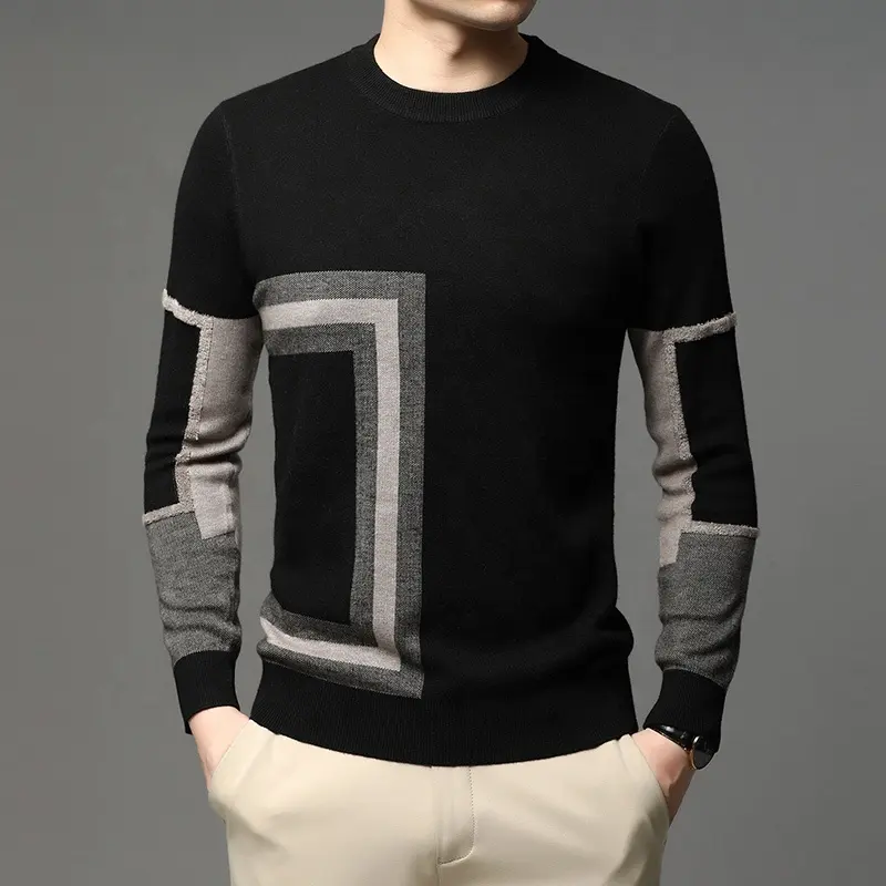Pulover Rajutan Mode Baru Pria Kelas Atas Merek Perancang Trendi Sweter Kerah Kru Mewah untuk Pria Pakaian Jumper Kasual Wol