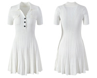 2025 femmes décontracté Mini robe trapèze printemps été Collection simple boutonnage col rabattu manches courtes vif solide tricot