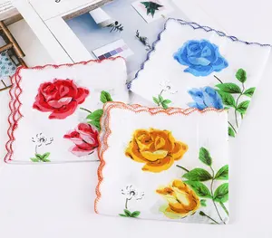 Pochette classique personnalisable en coton carré couleur fraîche imprimé mouchoir petit mouchoir floral de haute qualité