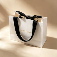 Sac d'emballage en carton blanc personnalisé avec logo estampé à chaud doré, pour bijoux et vêtements, avec nœud en ruban – Vente en gros