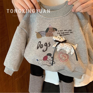Tongxingyuan Girls Sweatshirt Fleece Lined Cartoon Winter Clothing For Toddlers And Babies Korean Style Two Piece Set - Product Image 1