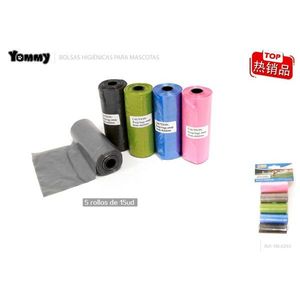 Bolsas para Desechos de Mascotas Yommy, 5 Rollos de 15 Unidades Cada Uno, para Perros y Gatos, Eliminación Higiénica - Product Image 1