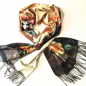 soft cozy cheap winter cashmere scarf women flower pattern pashmina