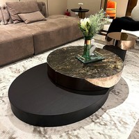 Hochwertiger Tisch - Runder Couchtisch Doppelt Modern Luxuriös Edelstahl mit Messing Drehbar Schwarz und Gold für Wohnzimmer
