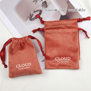Sac à cordon en velours épais orange-rouge, pochette cadeau en flanelle douce pour bijoux, cosmétiques, cadeaux de mariage, taille/logo personnalisés - Product Image 3