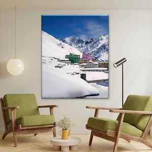 Toile murale Himalaya Snow Town – Maisons colorées et <span class=keywords><strong>paysage</strong></span> de sommet enneigé, toile imprimée pour la décoration de la maison - Product Image 3