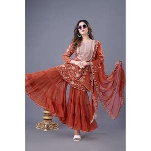 Georgette micro-coton lourd avec broderie à manches longues travail Flair entièrement à volants pour fête prix de gros - Product Image 5