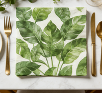 Serviettes en papier jetables à motif feuille verte pour la décoration de table, serviettes de fête imprimées à motif feuille verte botanique