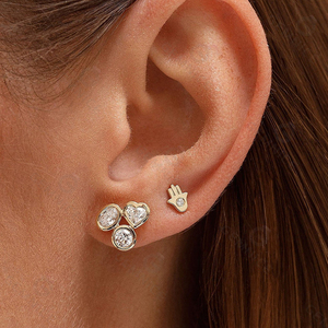 Gemnel 925 Silver Triple <b>Stone</b> Multi Shape CZ Diamond Bezel Minimalist Three-<b>stone</b> jewelry set - Product Image 3