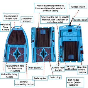 Kayak Modular de 14 pies/10 pies para Dos/Una Persona, Kayak de Pesca con Asiento Superior, para 2 o 1 Persona, Tres/Dos Secciones, Rotomoldeado en HDPE, con Pedales - Product Image 2