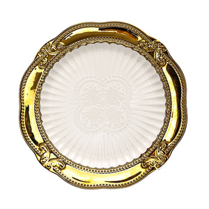 Ensemble <span class=keywords><strong>de</strong></span> plats <span class=keywords><strong>de</strong></span> <span class=keywords><strong>service</strong></span> en céramique <span class=keywords><strong>de</strong></span> luxe au design moderne, écologique, avec bord <span class=keywords><strong>doré</strong></span>, pour mariage, dîner, style restaurant - Product Image 6